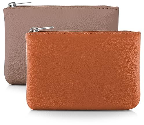 TIESOME Lot de 2 porte-monnaie en polyuréthane avec fermeture éclair et motif litchi pour femme - Mini porte-monnaie pour femme - Pour carte de crédit, carte d'identité, clé, casque, rouge à lèvres,