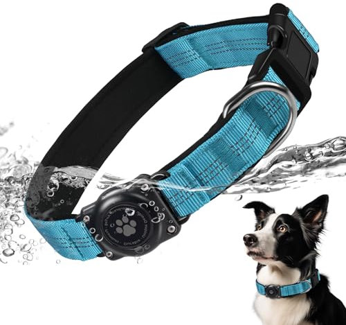 AirTag Hundehalsband, IP68 wasserdichte Integriertes Apple Air Tag Halter Hundehalsband mit AirTag Halter, Reflektierend, Besonders haltbar, Hundehalsbänder für mittlere große Hunde [Blau,XL]