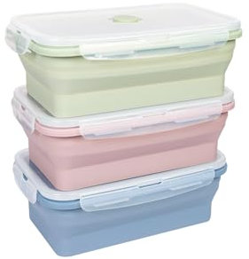 EASYLOCK 3 Pack 550ML Silicone Food Containers with Lids Collapsible Kitchen Freezer Storage Containers Lunch Boxes Meal Prep Containers