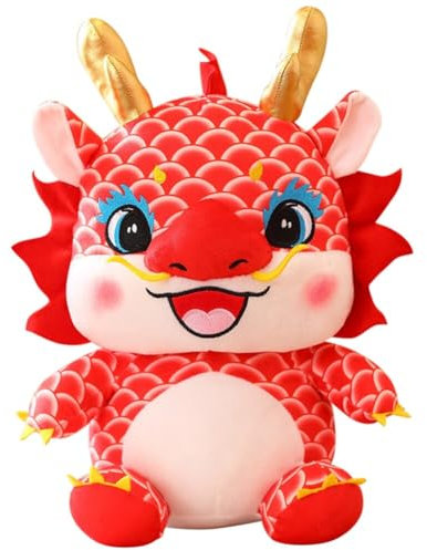Dragon Peluche Jouet 25cm Dragon Chinoise Mascotte poupée en Peluche 2024 Nouvel an Chinois Cadeaux Animaux en Peluche Oreillers Doux pour Maison Bureau Canapé Voiture Décoration, Rouge