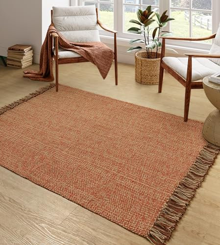 Collive Comfy Area Teppich, 1,2 x 1,8 m, Terra-gewebte Baumwolle, Schlafzimmer, Teppiche, moderner Innen-Akzent-Teppich, Bodenteppich mit Quaste für Wohnzimmer, Kinderzimmer, Esszimmer, Nachttisch
