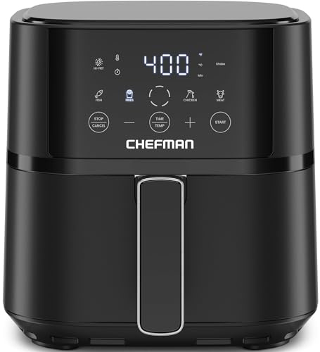 Chefman Air Fryer – 4 QT Compact Airfryer for Quick & Easy Meals in Minutes, Features Hi-Fry Technology for Extra Crisp, Touchscreen Controls with 4 Presets, Nonstick & Dishwasher Safe Basket - Black