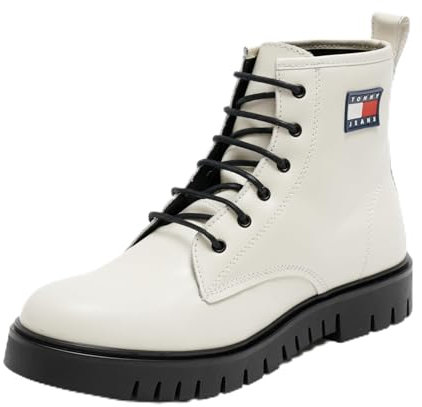 Tommy Jeans Damen Mid Boot Stiefel Lace Up Lack, Weiß (Ecru), 39
