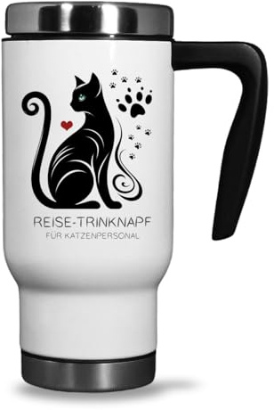 Fördeblau Edelstahl Thermobecher für Katzenbesitzer - Witziges Katzenpersonal Motiv - 470ml Reisebecher mit Katze als Motiv - Geschenkidee für Katzenliebhaber