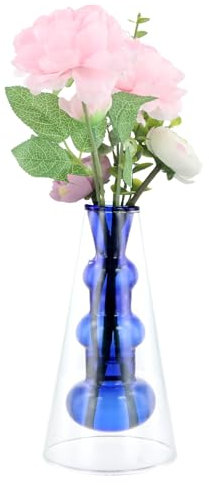 Granvoo Vaso di Vetro a Doppio Livello, Vaso da Interno Moderno Delicato, Vaso Fiori Trasparente per Soggiorno, Vasi Centrotavola Vetro, per Rose Pampa Erba Feste Matrimonio Casa Decorazioni (Blu)