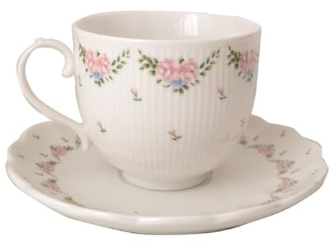 DRMEE Coffee Milk Tea Mugs, Mugs 250ml Flower Teacup with Saucer Ceramic Coffee Mug Set Couple Breakfast Milk Cup Dessert Plate Morning Cup