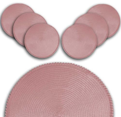 ARCA, Set di 6 Tovagliette Tonde, per 6 Persone, Ideali per la Tavola, Resistenti e Durature, Realizzate in Poliestere, Colore Rosa, Diametro 38 cm