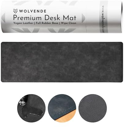 Wolvende Premium-Schreibtischunterlage aus veganem Kunstleder, im Used-Look, multifunktionale Schreibtischunterlage für Heimbüro, Schwarz/Grau, 30 x 90 cm