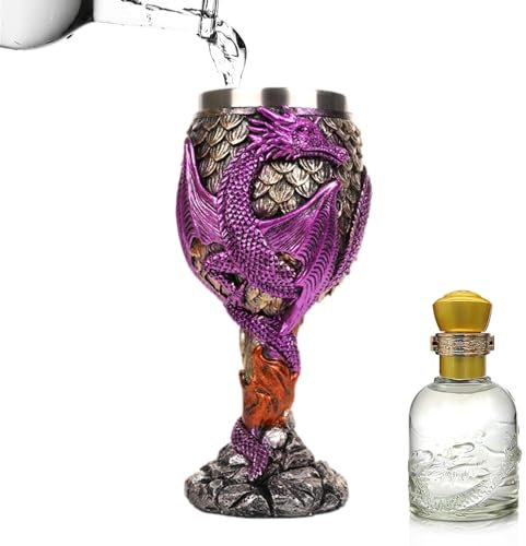 Cáliz de vino - Copa de vino medieval con forma de dragón | Mazmorras multidimensionales de acero inoxidable, escultura gótica, copa para beber decorativa para el hogar, 9 x 9,3 x 18,5 cm, aleatoria