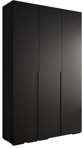 MEBLE KRYSPOL Inova 1 Moderner Schrank Mit Regalen und Stange - Aufbewahrungsschrank für Schlafzimmer, Wohnzimmer - 236,7x150x47 cm - Korpusfarbe und Frontfarbe Schwarz - Grifffarbe Schwarz