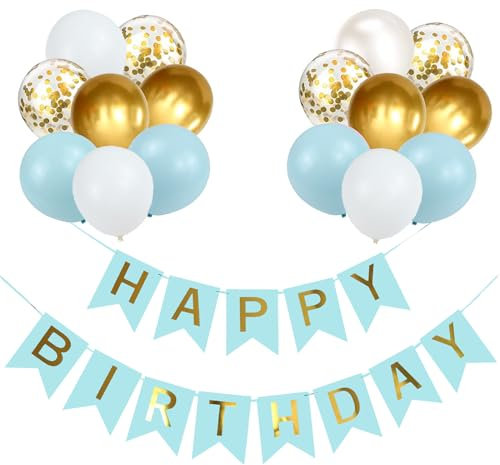 Macaron Luftballons Geburtstag Dekoration Set, Macaron Blau Golden Geburtstagsdeko Happy Birthday deko Banner Party Deko Geburtstag Set mit Luftballons für Mädchen junge Dekorationen（BL)