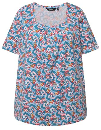 Ulla Popken Damen große Größen Übergrößen Plus Size T-Shirt, Zierfalten, A-Linie, Carree-Ausschnitt, Halbarm 831879