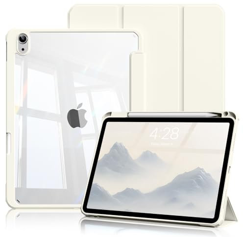 ZKTUYU Case for iPad A16 11th/10th Generation (2025/2022)11 inch/10.9 inch with Pen Holder, Clear Transparent Back Shell Trifold Protective Case, Auto Wake/Sleep, White