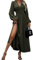 LUVCES Robe Longue Femme Chic et Elegant Col en V Robe Plissée Manches Longues Fendue Solide Robes pour Automne Hiver 2024 Demoiselle d'honneur Mariage Fête Vert armée M