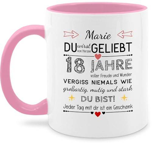 Tasse Tassen 325ml - 18. - Du wirst von Herzen geliebt 18 Jahre | 18 Geburtstag Mädchen Geschenke | 18 Geburtstag Jungen Geschenk | Geschenkideen 18 Jahre - 325 ml - Rosa - personalisierte