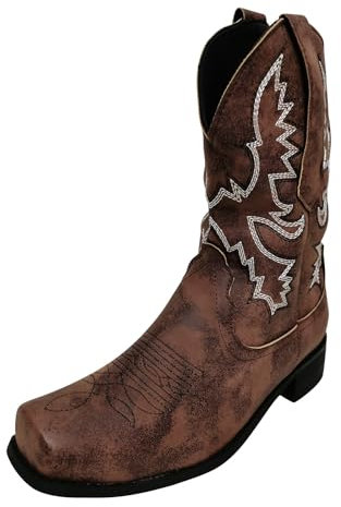 Stivali da Cowboy Ricamati Taglie Forti per Uomo Stivali Romani con Punta Quadrata Galosce Donna Imbottite Stivali da Caccia (Brown, 45)