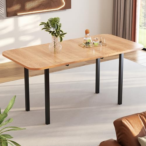 Merax Esstisch 120/160L x 80B x 75H cm, Ausziehbar Esszimmertisch, Moderner Küchentisch mit hochfeste Legierungsstütze, für Wohnzimmer und Esszimmer, für 4-6 Personen, Holzfarbe