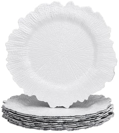 sourcing map 20pcs Reef Charger Plates Bulk, 13 Inch Plastic Floral Charger Plates, Round Plate Charger for Wedding Party Event Table Setting Decoration White