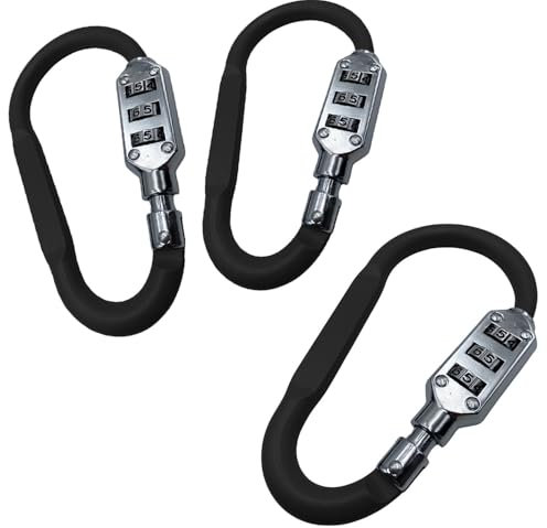 Paluplus 3 Moschettoni con Combinazione di Sicurezza a 3 Cifre, misura 6x10,5 cm, Lucchetto a codice a forma di D, Adatto per Bici, Valigie, Zaini da Viaggio -001F (Nero)