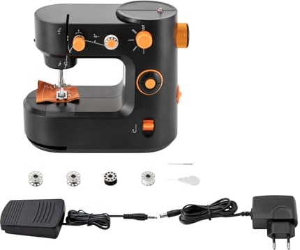 Nähmaschine, Nähmaschine Anfänger, Kindernähmaschine mit Fußpedal, 2 Betriebsarten, Zwei-Wege-Nähen, 2 Geschwindigkeiten, Mini Nähmaschine mit LED-Licht, Automatische Drahtschneidefunktion (Schwarz)