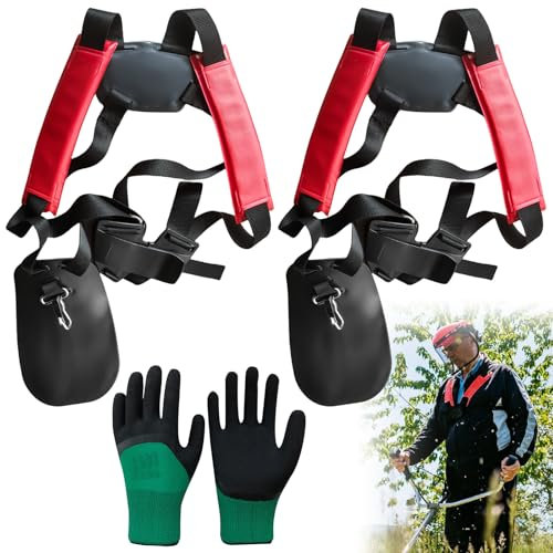 Behogan 2 Stück Schultergurt für Rasentrimmer, Doppelschultergurt Tragegurt für Motorsense mit einem Paar Handschuhen, Einstellbare Verstellbarer Rasentrimmer Tragegurt für Motorsense(Orangen)