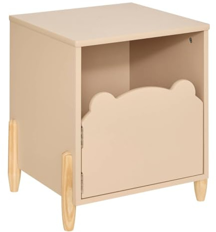 Atmosphera - Table de Chevet Enfant Douceur L 35,5 x H 40 cm, Porte Design Ourson, Pieds en Pin - pour Chambre, Meuble de Rangement