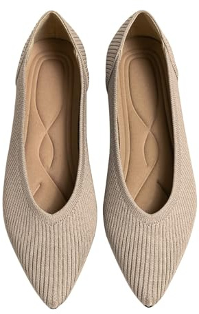 TINGRISE Women's Flats Shoes Pointed Toe Knit Ballet Comfortable Dressy Slip On Flat