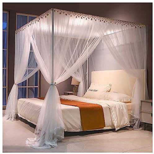 Betthimmel-Vorhänge aus lackiertem Edelstahl, Moskitonetz, Vorhanghalterungen für Schlafzimmer, Dekoration, 4 Ecken, Baldachin, Bett, Pfostenstangen mit Vorhang, Doppelbett