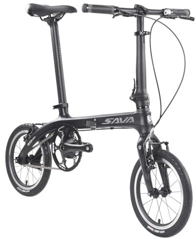 SAVADECK Klapprad 14 Zoll Carbon, Z0 Faltrad 14 Zoll mit Carbon Rahmen Fester Gang Ultraleichtes Mini Faltrad Klapprad Herren Damen und Jungen, Schwarz
