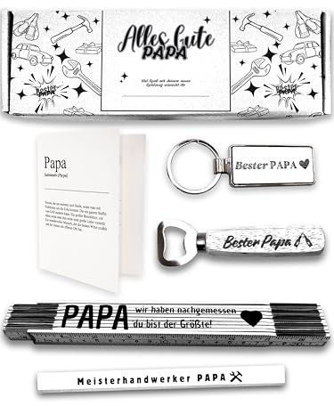 Presentix® Bester Papa Geschenkset - mit Flaschenöffner, Zollstock, Bleistift und Schlüsselanhänger | Geschenke für Väter | Geburtstagsgeschenk für Männer | bester Papa Geschenke (Papa Weiß)