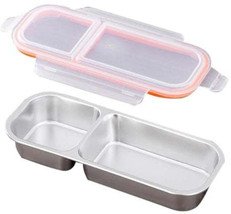 Snack Boxes With Compartments,304 Stainless Steel Snack Containers For Kids And Adults, 2 Compartments Bentoes Lunch Boxes, Microwave Safety, Reusable Divided Food Storage Containers For School Work