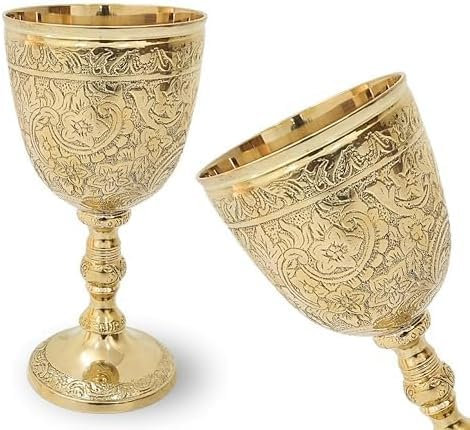 HIGHSTREET NAUTICAL Chalice Solid Brass Vintage Roman Drinking Wine Goblet Vintage Chalice Goblet Wine Cups - Renaissance Medieval Gift. (Antique, Golden)