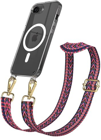 EAZY CASE Handykette - Verstellbares Taschenband kompatibel mit iPhone 16e, Schulterriemen, Handykordel mit Silikon Hülle, Qi Charging kompatibel, Umhängetasche, Pink Blau Gold