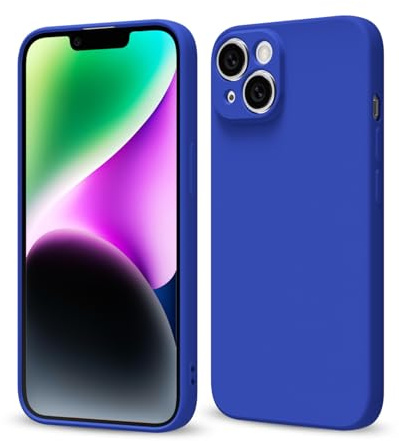 Svaove for iPhone 14 Phone Case Liquid Silicone, Thin Ultra Slim Minimalist Phone Cover, Girly Cute Plain Bright Solid Color Matte Soft Rubber Jelly Gel Plastic TPU Bumper, Royal Blue