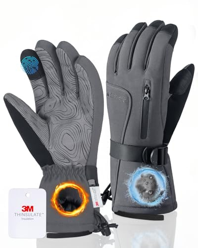 GXCROR Gants d'hiver pour homme et femme, gants de ski imperméables pour écran tactile avec Thinsulate 3M de chaleur -30 °C, gants coupe-vent pour temps froid pour ski, cyclisme, camping