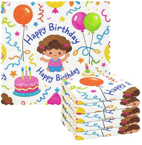 Happy Birthday Cake Balloon Asciugamani colorati assorbenti per cucina spugna strofinacci e strofinacci tema toallas para cocina 28 x 28 cm set da 6
