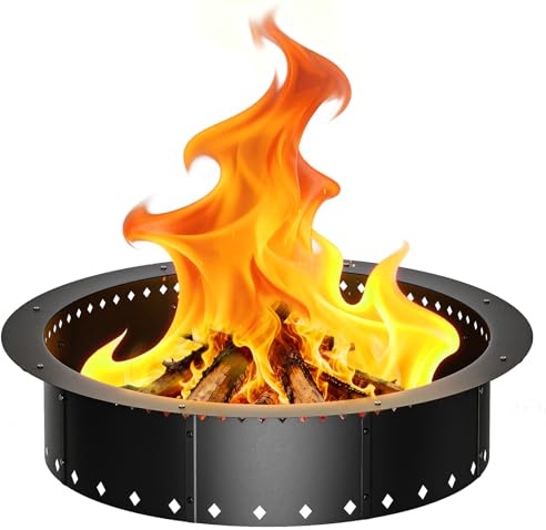 FANHAO Outdoor Feuerschalenring, 91cm Außen-76cm Innen-Feuerring, rauchfreie feuerschale, robuste Metallauskleidung aus Stahl, DIY-Lagerfeuerring für Verwendung, Camping, Terrasse, Garten