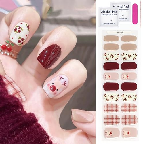 Weihnachts Nagelfolie - 20 Stück Rot Gel Nail Nagelfolien Selbstklebend Nagelsticker Uv Härtend Dekoration Nageldesign Zubehör mit roten Weihnachtsrentiere für Fingernägel zum Aufkleben (RedB, 20x)