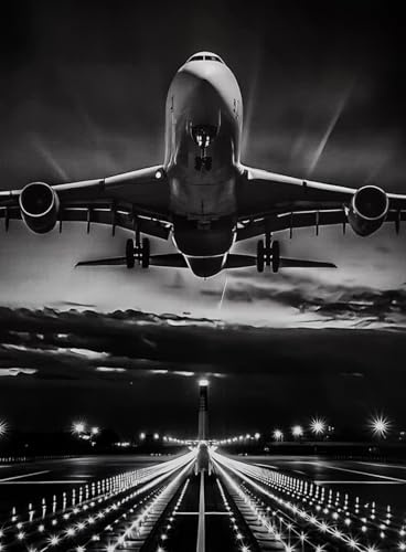 KUSTOM ART Dekoratives Wandposter Flugzeug Nachtstart Kunstdruck auf beschichtetem Papier 40 x 30 cm ohne Rahmen
