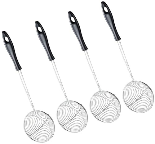 TOBBOMEY Fondue Sieb 4 Stück mit Ergonomischem Griff Edelstahl Sieb mit Deckel und Filtersieb für Heißen Topf für Hot Pot Restaurants und Haushaltsküchen
