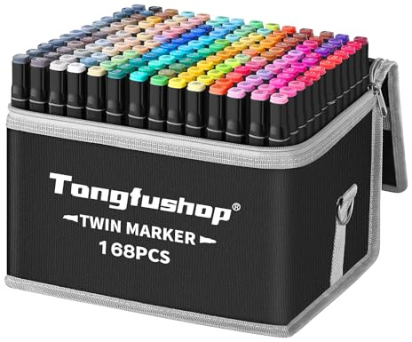 Tongfushop 168 Couleurs Feutre a Alcool, Feutres Coloriage Adulte, Marqueurs Double Pointe avec Pochette de Transport et Espaceur, Séchage Rapide Marqueur Permanent pour Animation Art Esquisse