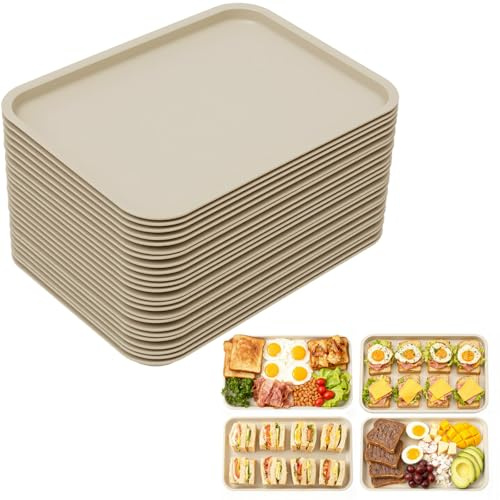 Lot de 24 plateaux de service Fast Food - 36 x 27 cm - Antidérapants - En polypropylène - Passe au lave-vaisselle - Pour restaurant, cafétéria, cuisine, hôtel, fête - Kaki
