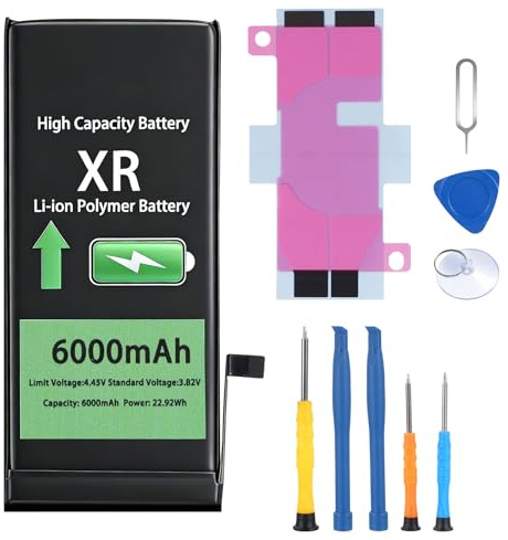 Akku für iPhone XR, 6000mAh Hochkapazitäts Lithium-Polymer Ersatzakku mit Reparaturwerkzeug Set