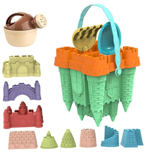 Jorzer Sand Castle Building Kit, 14PCS/Set Plastic Beach Toys with Sand Castle Molds Shovel, Portable Sandbox Toys for Kids And Games..