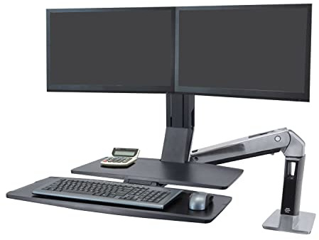Ergotron – WorkFit-A Dual Monitor Standing Desk Converter, Sit Stand Workstation for Tabletops – Level Keyboard Tray