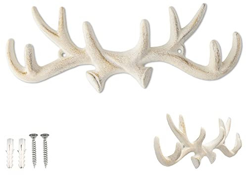Comfify Vintage Fonte Crochets à Bois de cerf Finition métallique Ancienne Porte-cintres avec Crochets | Livré avec vis et Chevilles