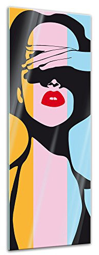 Glasbild - Retro Frau Pop Art Stil - 40x120 cm - Deko Glas - Wandbild aus Glas - Bild auf Glas - Moderne Glasbilder - Glasfoto - Echtglas - kein Acryl - Handmade
