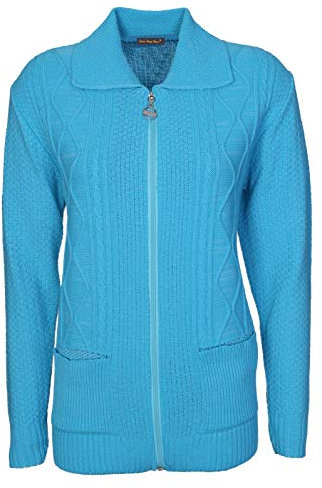 Lets Shop Shop Womens Zipped Cable Knit Long Sleeve Zip Through Fasten Jumper Top Ladies Classic Knitwear Zipper Cardigan Pullover Plus Size 10 12 14 16 18 20 22 24