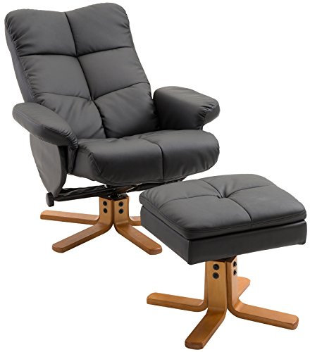 HOMCOM Fauteuil Relax inclinable Fauteuil de Salon avec Repose-Pieds Pouf Coffre Rangement revêtement synthétique Couleur Noire