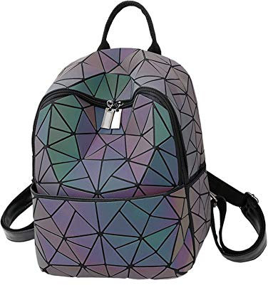 LIUNIAN Frauen Rucksack Leuchtend Geometrisch Nachtglühen Mode bunt rhombisch Tagesrucksack Rucksack Taschen für Frauen Mädchen Campus Im Freien (Bunt 2)
